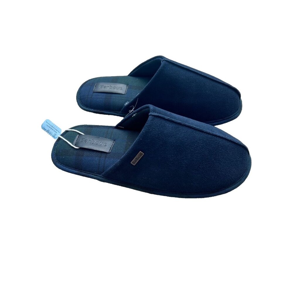 Barbour Navy Suede Indoor Tartan Slippers ( 8 )